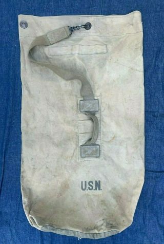 Vtg 1944 Ww2 Usn Us Navy Stenciled Olive Drab Duffel Duffle Bag Tweedies 1940 