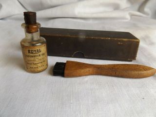 Royal Typewriter Oil Bottle & Brush / Cork Top Paper Label Box
