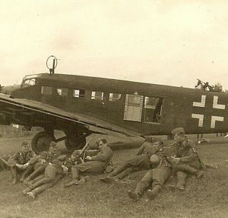 Best Luftwaffe Troops Resting By Parked Ju - 52 Transport Plane On Airfield