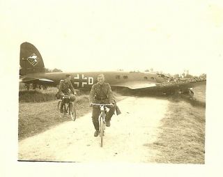 Best Wehrmacht Troops Bicycle Past Shot Down Luftwaffe He - 111 Bomber On Road