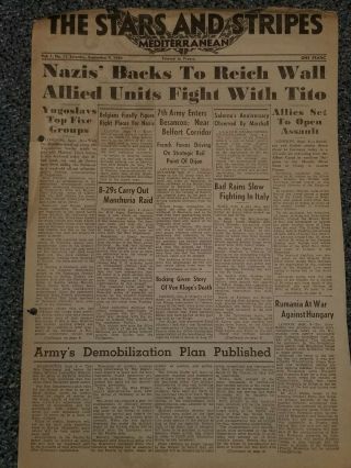Wwii Stars And Stripes Newspaper Dated September 9,  1944 Allies Set To Assault