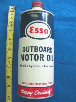 Vintage Esso Outboard Motor Oil Cone Top Empty Quart Can
