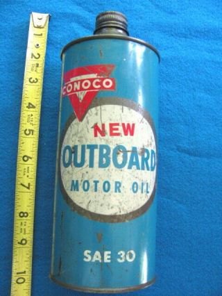 Vintage Conoco Outboard Motor Oil Cone Top Empty Quart Can