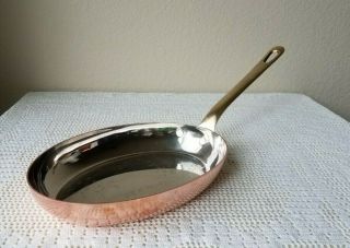 Paul Bocuse French Oval Heavy Copper Saute Frying Pan Brass Handle Htf Rare