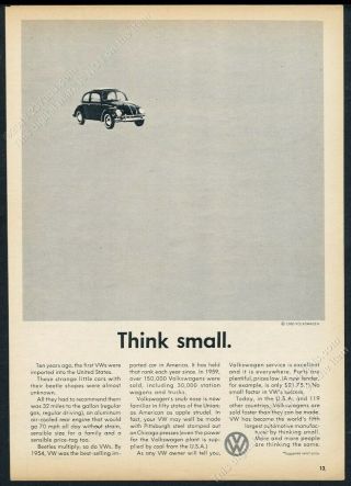 1960 Vw Beetle Classic Car Photo Think Small Volkswagen Unusual Version Print Ad