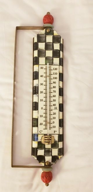 Rare Mackenzie Childs Courtly Check Wall Mount Metal Thermometer