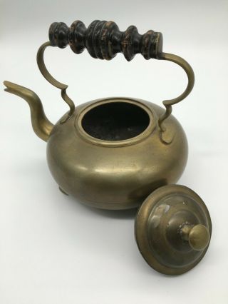 18th Century Brass Copper Tea Kettle British Early American Turned Wood Handle