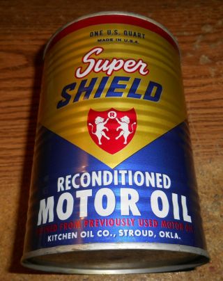 Vintage Shield Reconditioned Motor Oil One Quart Can/rare