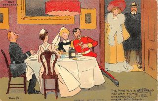 Master & Mistress Find Servants Dining At Their Table - Old Comic Pc - Tom Browne Ar