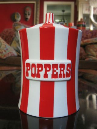 JONATHAN ADLER POPPERS VICE CANISTER Red Stripe Lidded Jar Ceramic Container MNT 2