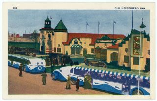 Postcard - Greyhound Buses At Old Heidelberg Inn,  1933 Chicago World 
