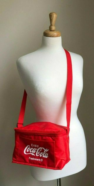 Vintage 70/80s Coca Cola Personal 6 - Pak Soft Cooler Tote Lunch Bag Crossbody Red