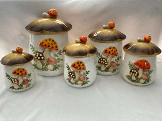 Sears And Roebuck: Merry Mushroom Canister Set Of 4 And Cookie Jar