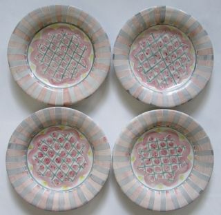 Early Mackenzie Childs Rose Cottage 11.  5 Dinner Plates Set Of 4