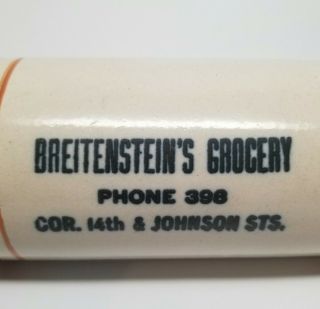 Advertising Western Stoneware Rolling Pin BREITENSTEIN ' S GROCERY - Keokuk,  IOWA 2