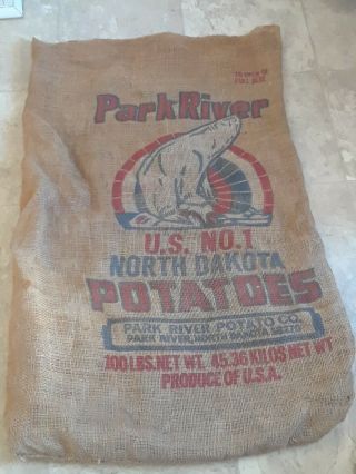 Vintage Park River,  Nd.  100lb Burlap Potato Sack