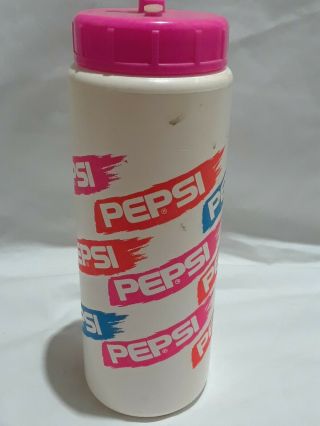 Rare Vintage Pepsi Plastic Sports Water Bottle w/ Lid & Straw Pink Orange Blue 2