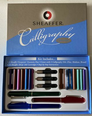 Vtg Sheaffer Classic Calligraphy Set 23 Ink Cartridges 3 Pens Box Instructions