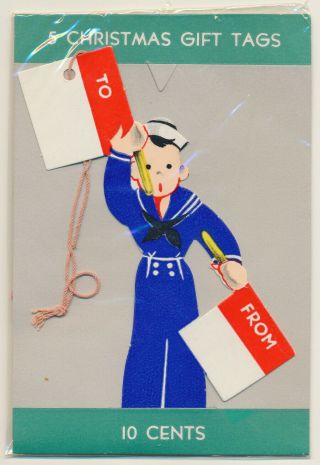 Wwii 1940s Us Navy Sailor (5) Vintage Christmas Gift Tags Gibson Cincinnati