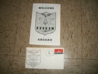 Uss Durham Lka - 114 Welcome Aboard Flyer & Envelope 1975