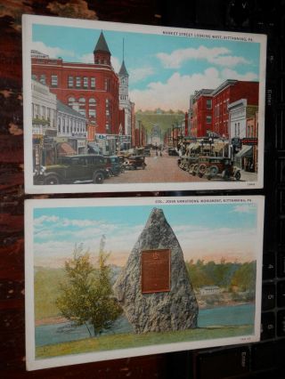 Kittanning Pa - 2 Old Postcards - Market Street - Armstrong Monument