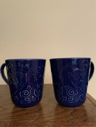 Starbucks Cobalt Blue Coffee Chaleur Siren Mermaid Ceramic Mug (set Of 2)