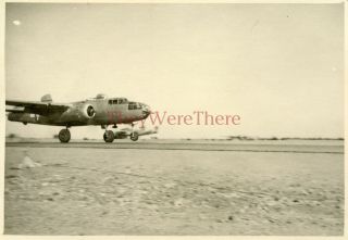 Wwii Photo - 310th Bomb Group - B 25 Bomber Plane Lands On Runway Post Mission 2