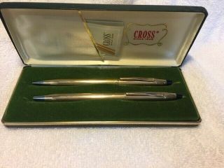 Vtg Cross 1/20 10k Gold Filled Pen & Pencil Set W/case & Paperwork.