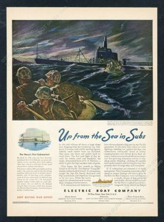 1944 Us Navy Submarine Sub Wwii Night Art Elco Electric Boat Vintage Print Ad