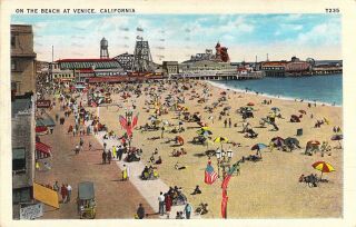 C.  1940 Amusement Park,  On The Beach At Venice,  California Old Postcard