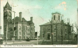 Antique Postcard Hartford City Indiana " Old And Court Houses " 1909