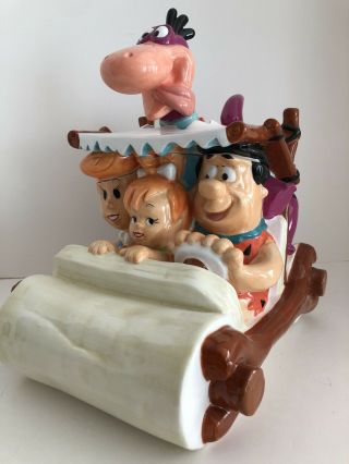 Flintstones Cookie Jar - Fred,  Wilma,  Pebbles,  Dino In Family Car - Perfect Cond.