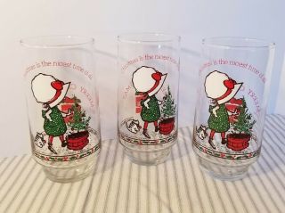 Vintage Set Of 3 Holly Hobbie Glasses Coca - Cola Limited Edition Christmas
