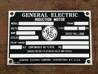 Nos Antique Vtg 50s General Electric Machine Industrial Aluminum Metal Motor Tag