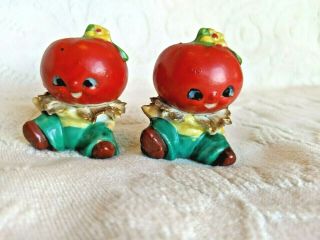 Vintage Ceramic Anthropomorphic Baby Tomato Heads Salt & Pepper Shakers