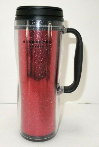 Starbucks 2008 Red Frosted Glitter Coffee Cup Travel Mug Tumbler 12 Oz Sparkly