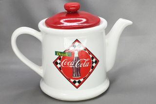 Vintage Coca - Cola White Porcelain Teapot 1995 2
