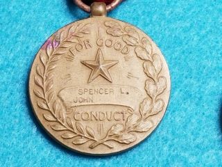 Wwii Us Army Engraved Good Conduct Medal W/ribbon Bar John L.  Spencer