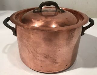 Williams Sonoma France Hammered Copper Stock Pot W/ Lid 7.  5” Diameter 5” Tall