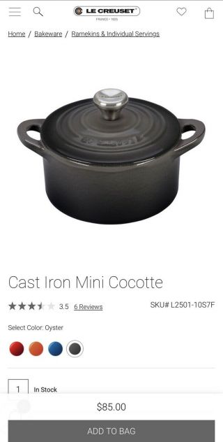 Pair - Le Creuset Cast Iron Mini Cocotte (enameled Oyster)