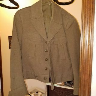 Mens 36r Wwii Us Army Brown Usa Field Wool Uniform Jacket Hat,  Patches