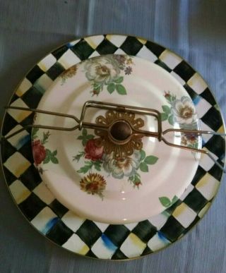 1995 Mackenzie Childs Camp Courtly Check & Flowers Enamel Cake Carrier W Label
