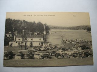 Old Postcard The Harbor Lake Sunapee Nh Homes Cars Boat Landing Grill Restaurant