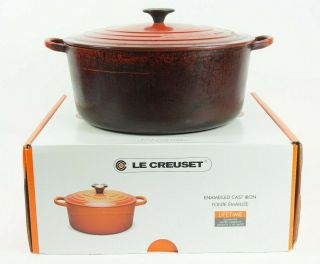 Le Creuset Red Round Enamelled Cast Iron Casserole Dutch Oven 9 Quart Pot W/ Lid