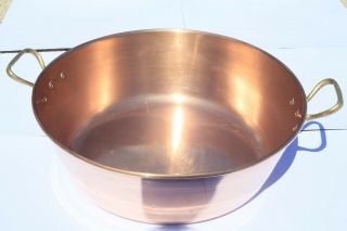 Vintage French Copper Jam Confiture Pan W Rounded Rim Bronze Handles 4lbs 14.  8 "