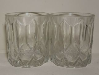 2 Vintage Crown Royal Whiskey Glasses - Faceted Diamond With Logos