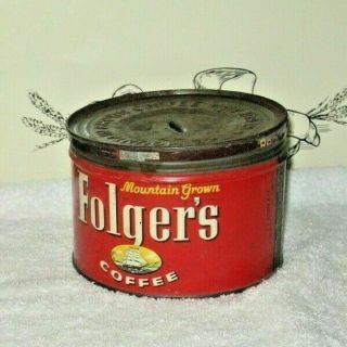 2_vintage Folgers Coffee_1 Lb Can/tin_regular Grind_year 1946_1 With Slit In Top