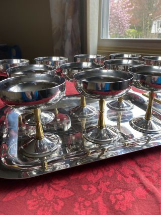 SET of 12 INOX 18/10 MADE IN ITALY METAL ICE CREAM DISH BOWL/CHAMPAGNE & TRAY 2