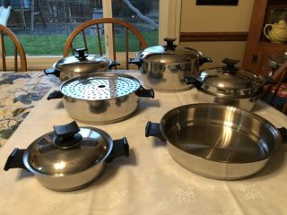 Vintage 12 Piece Rena - Ware 3 Ply 18 - 8 Stainless Steel Cookware Pans Pots Set
