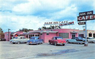Sonora Tx Park Inn Cafe On U.  S.  290 Old Cars Postcard